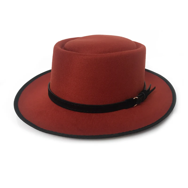 YY 60 см шляпа-пирожок папа шерсть плоская Fedora для классической церкви фетровая шапка, Сезон Осень-Зима Джентльмен Gambler Boater мягкая фетровая шляпа FD19008 - Цвет: Orange Pork Pie hat