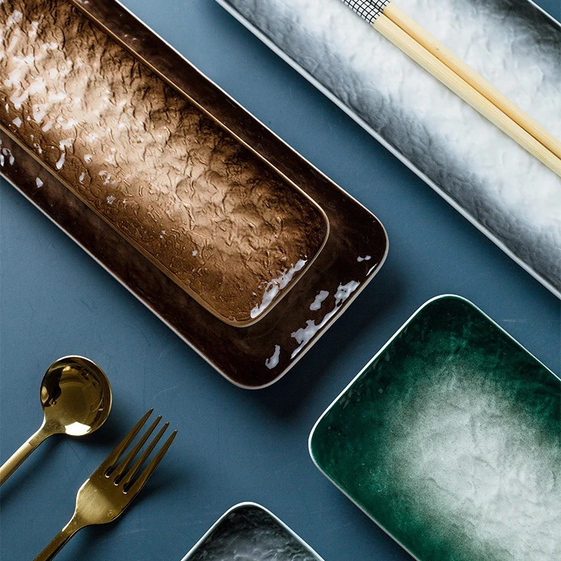 Japanese Style Water Ripple Ceramic Long Plate Porcelain Sushi Plate Creative Dessert Plate Restaurant Household