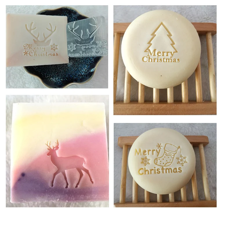 Transparent Handmade Clear Soap Stamp, English Alphabet Series, Xmas Tree Hat, Animal Elk, Acrylic Soap Making Supply, Chapter