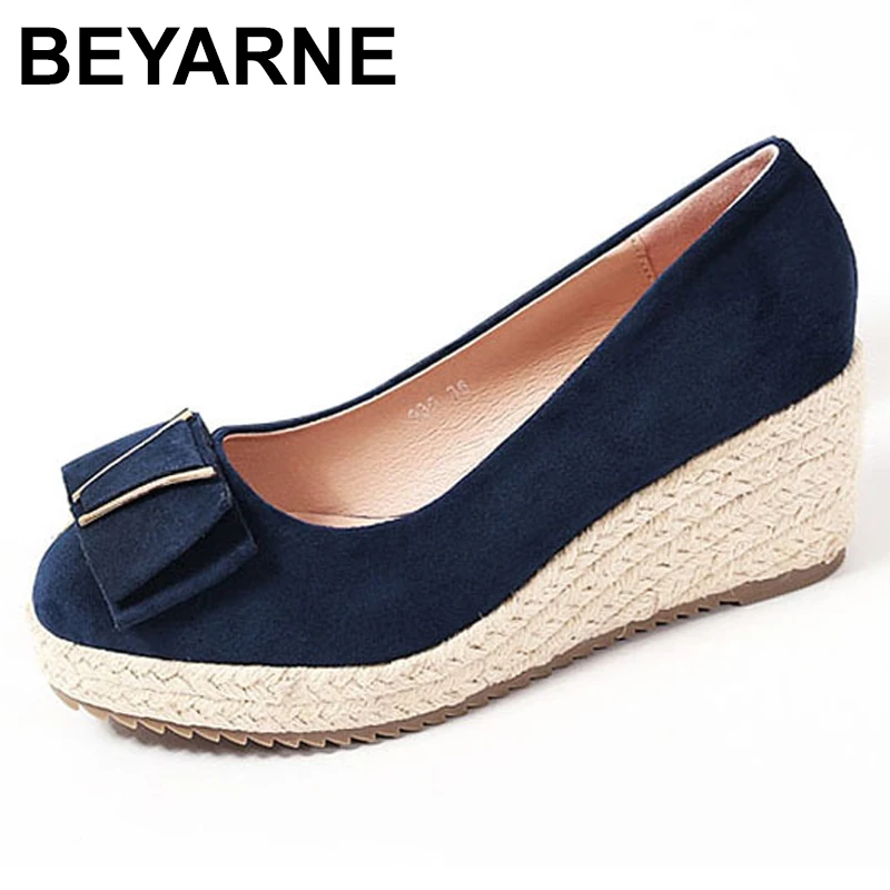BEYARNE alpargatas con lazo para mujer, zapatos de cuña de ante, poco profunda, tacones altos de primavera y otoño, NUEVAS SANDALIAS|Sandalias de mujer| - AliExpress