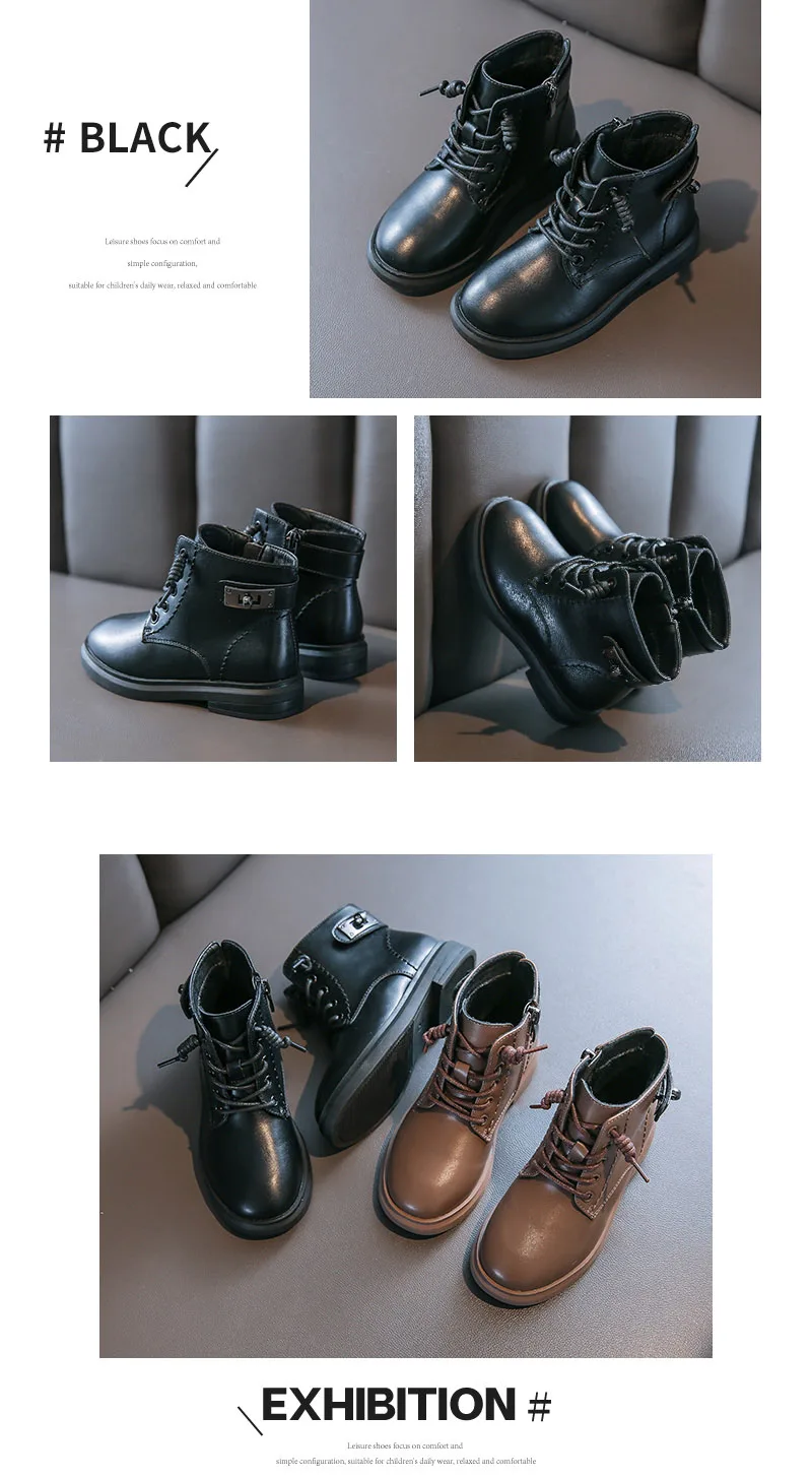 Kids Boots Kids New Winter Baby Boys Brand Short Boots Children Pu Leather Warm Shoes Girls Fashion Ankle Boots Black