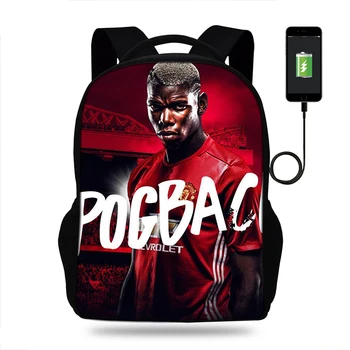 

17inch Mens Soccer paul pogba Backpacks School Bags Usb Charging SchoolBags for Boys orthopedic packbag mochila escolar book Bag