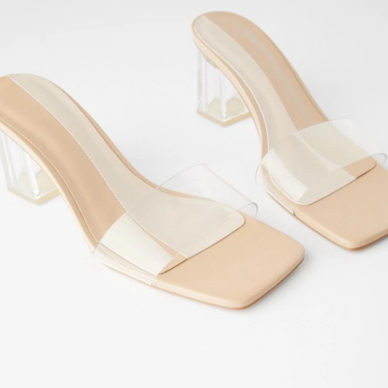 

New Plastic Shoes Transparent Heel Thick Heel Muller Shoes Womens Sandals And Slippers Casual Natural Color Outer Wear