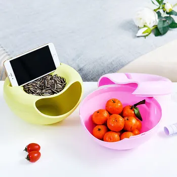 

Double-layer peanut sunflower seed snack with mobile phone holder creative lazy fruit vegetable snack bowl