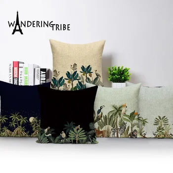 

Tropical Jungle Cushion Cover Monkey Flamingo 45X45Cm Pillow Case Plant Decorative Pillowcases on Pillows Cushion Covers Kissen