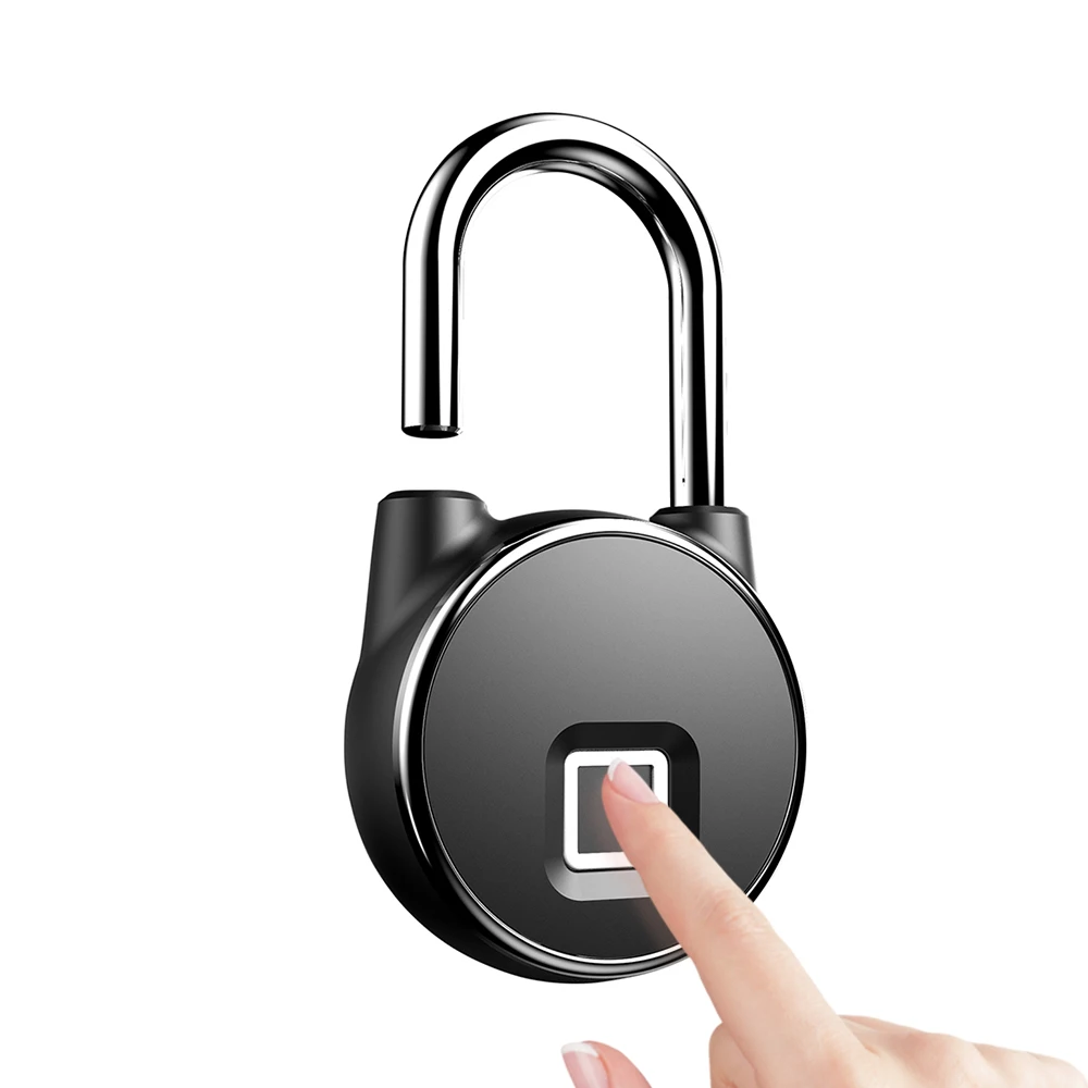 IP66 Waterproof Anti-Theft Security Padlock Rechargeable USB Smart Keyless Fingerprint Lock 10-Groups Fingerprints for Cases&Bag