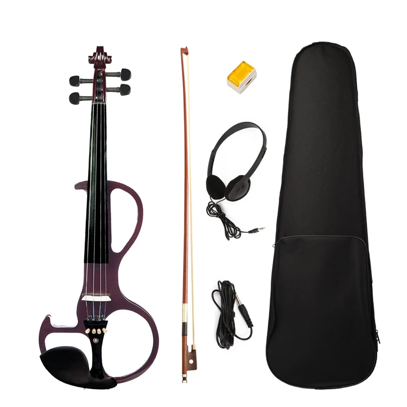 ELOS-Naomi Violin Full Size 4/4 Solid Wood Electric Violin Basswood Body Ebony Fingerboard Pegs with Ebony Ebony Accessories