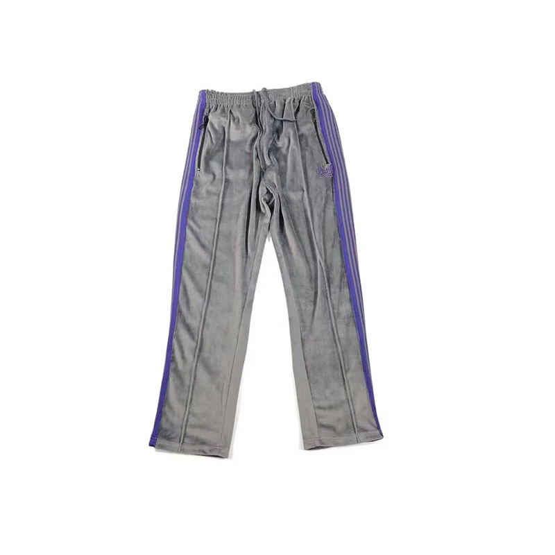 Иглы 18fw бабочка вышивка бархатные повседневные брюки лучшее качество мужские и женские иглы темно-синяя лента пот брюки