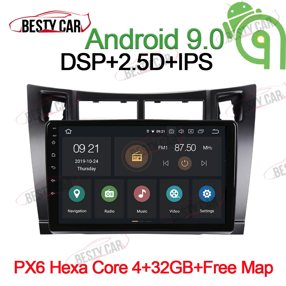" ips Android 9,0 автомобильный мультимедийный плеер Радио стерео для Toyota Vios Yaris Belta 2007~ 2013 gps навигация wifi OBD2 DSP черный - Цвет: PX6-4-32GB-CarPlay