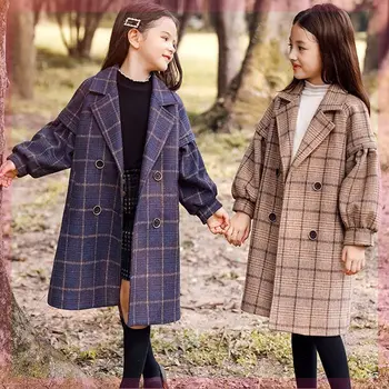 

2020 Girls Plus Cotton Thick Fashion Atmospheric Plaid Wool Coat