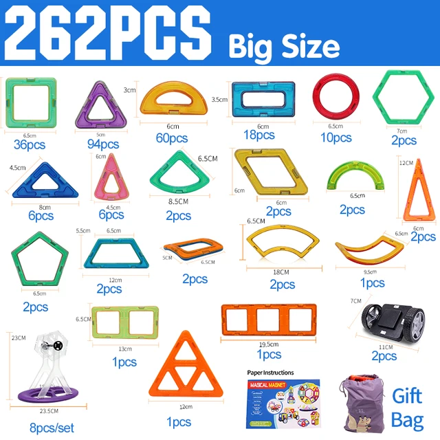 32-262pcs DIY Magnetic Constructor Triangle Square Big Bricks Magnetic Building Blocks Designer Set Magnet Toys For Children 3