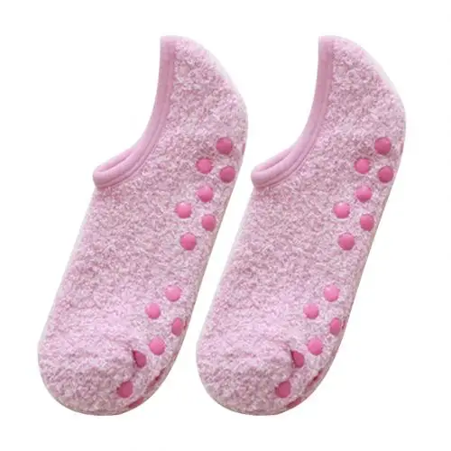 1 Pair Women Invisible Short Socks Autumn Winter Anti-slip Thermal Coral Fleece Low Cut Floor Ankle Socks Moomin носки женские - Цвет: Light Pink