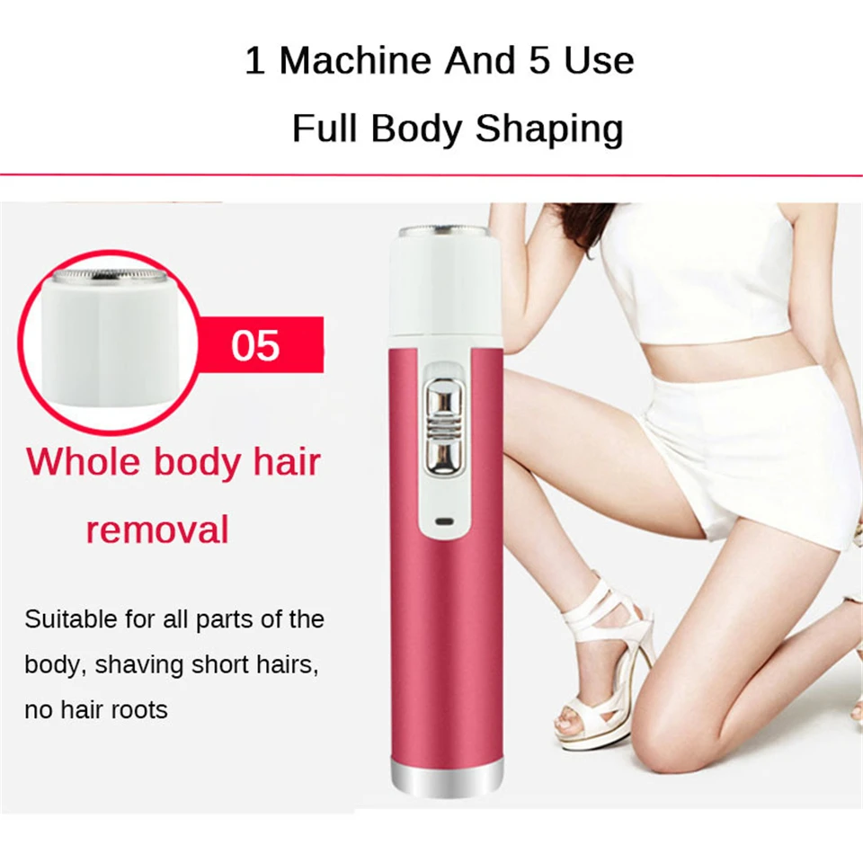 5 In 1 Women Hair Removal Lady Shaver Epilator Female Shaving Machine Electric Trimmer Razor For Eyebrow Face Underarm Bikini