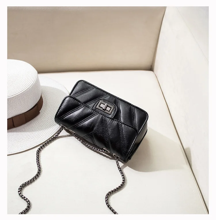 Mini Quilted Leather Double Flap Handbag 2019 New Luxury Designer Women's Chain Shoulder Bags Classic Crossbody Flap Purse Black (7)