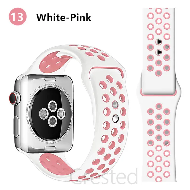 Silicone Strap For apple Watch band 44mm 40mm 45mm 41mm 40 44 mm Breathable Accessories watchband bracelet iWatch 3 4 5 se 6 7 white light pink 13