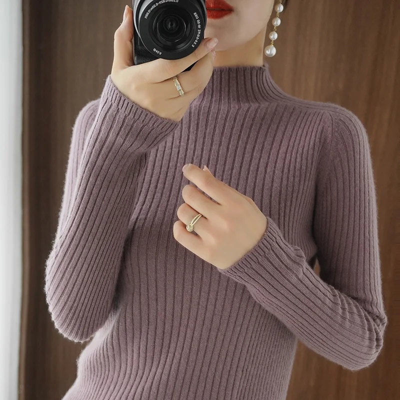 pink sweater YSZWDBLX Autumn Winter Womens Sweater 2021 Slim Fit Knitted Pullovers Warm Bottoming Shirts Jumpers Casual Female Knit Wear turtleneck sweater Sweaters