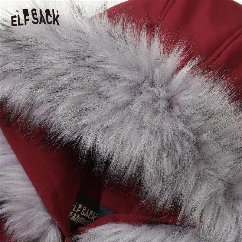 ELFSACK Cartoon Print Fur Collar Korean Warmness