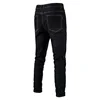 Men Cotton Stretchy Blue Jeans Casual Solid Color Mid Waist Mens Denim Pants Autumn High Quality Zipper Jean Pants Slim Fit 4