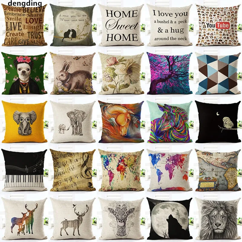

Nordic Christmas elephant Cotton Linen Quote Cheaper decorative pillow case map music Throw Pillow Cover