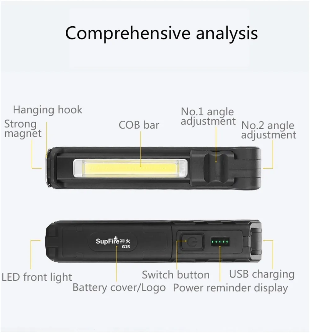 Портативный светильник ing USB Перезаряжаемый COB флэш-светильник светодиодный рабочий светильник G15 Магнитный фонарь наружный кемпинговый Автомобильный ремонтный светильник для палатки