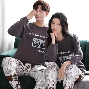 

Autumn Pajamas Winter Cotton Long Sleeved Men and Women Pajamas Cartton Print Quality Couple Home Suit Leisure Sleep Wear M-3XL