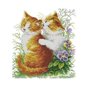 

DIY hand-knit printing cross stitch suit embroidery suit 11CT two small cat cat kiss pattern cross stitch 42 * 44 cm home decora