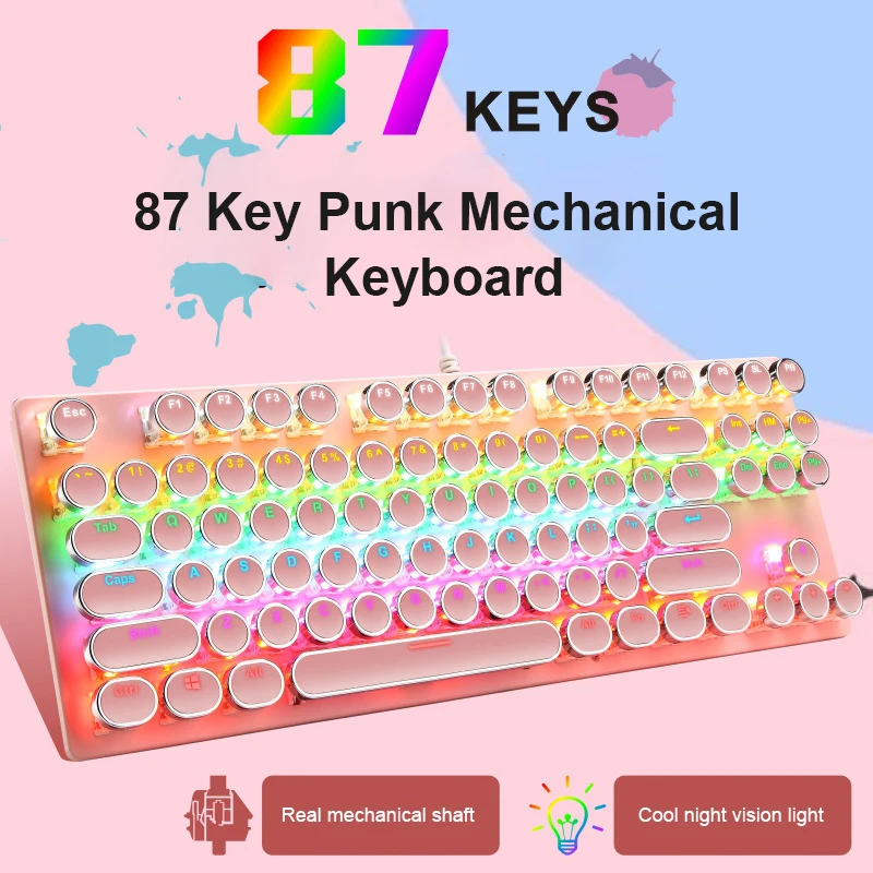 

Game Typewriter Mechanical Keyboard USB Wired 87-key ABS Round British Real Mechanical Keyboard For Game Office Computer
