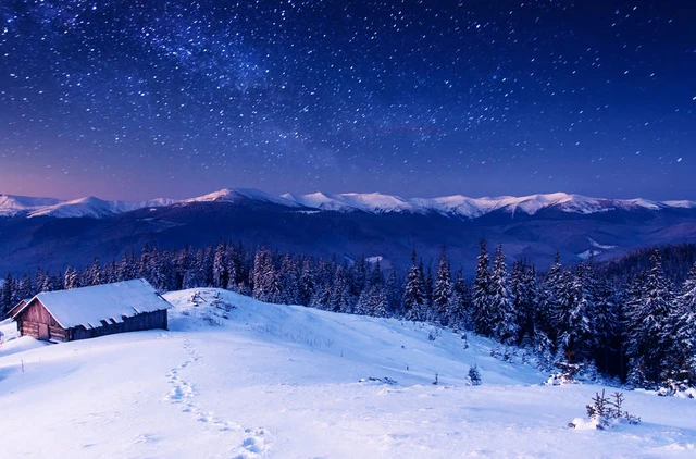 Snowy Winter Night Mountains 