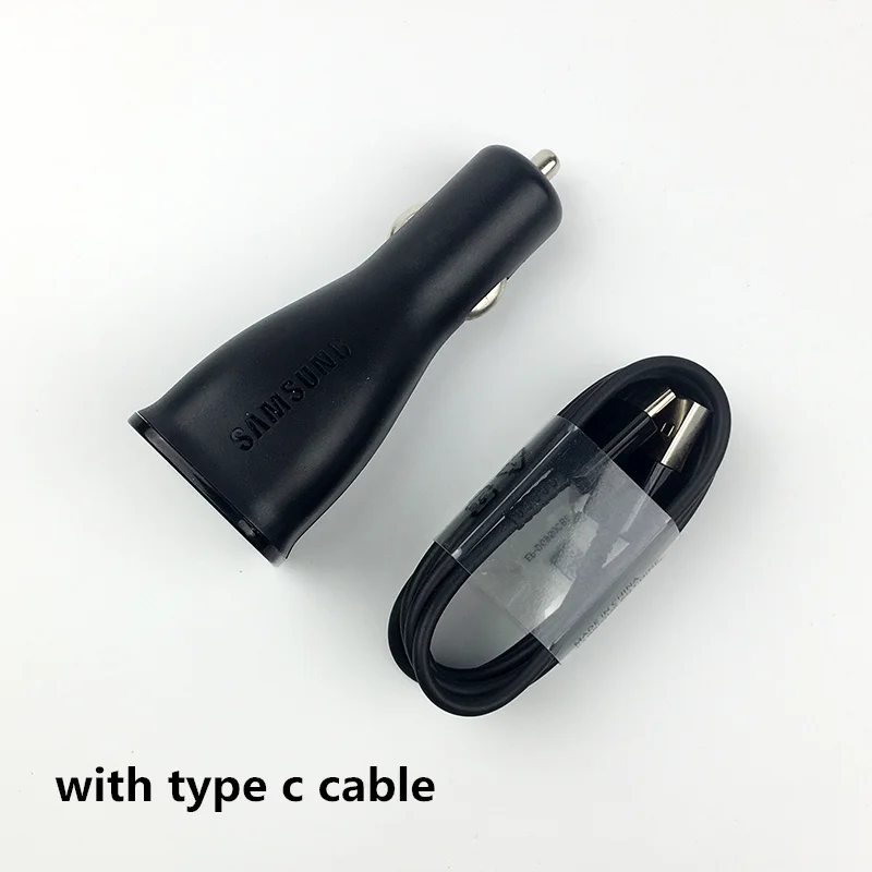 Dual with type c Оригинальное автомобильное зарядное устройство samsung, 15 Вт, адаптер питания для быстрой зарядки автомобиля, usb кабель для Galaxy note 4 5 6 7 8 9 a 3 5 7 s10 s9 s8 plus - Тип штекера: Dual with type c