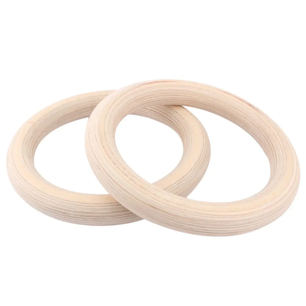 1 Pair Birch Wood Gymnastic Rings Pull Up GYM Ring for Home Fitness Strength Training. 2.8cm*4.5m Adjustable Straps for Optional
