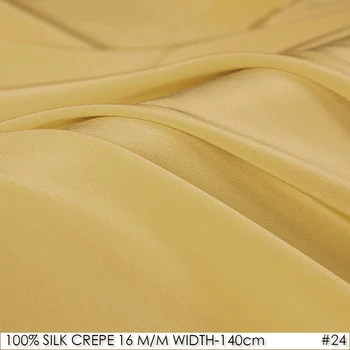 

100% SILK CREPE DE CHINE 140cm width 16momme Natural Silk Dress Fabric crepe de chine silk Wedding Fabric Light Golden NO 24
