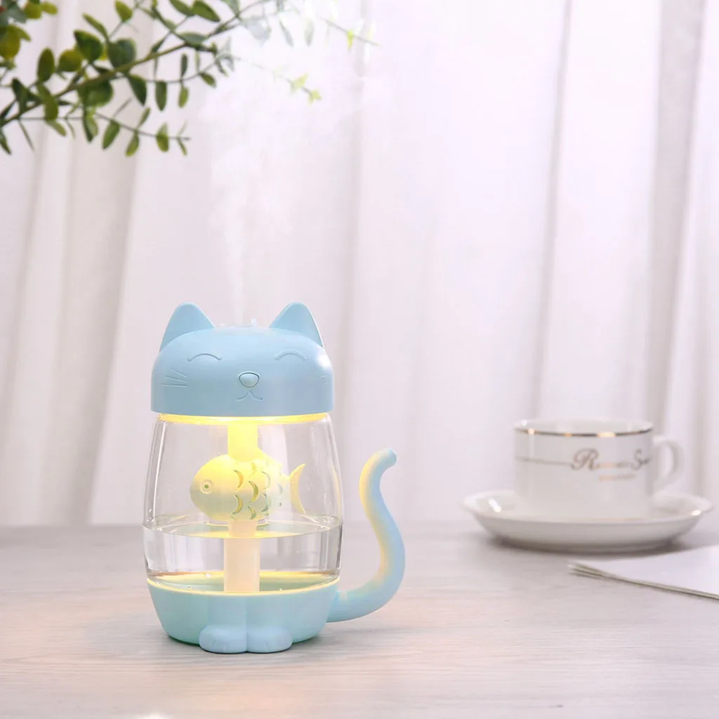 3 In 1 Portable Cute Cat Air Humidifier  Maker, LED Lamp Ninght Lamp, USB Fan for Desk Travel Office Car Bedroom