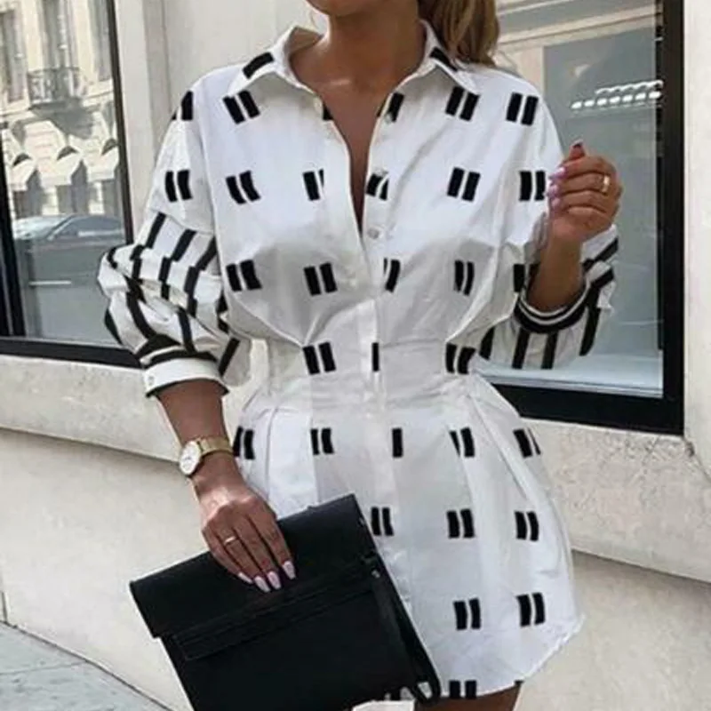 Long Sleeve Shirt Dress Summer Boho Beach Dresses Women Casual Striped Print A-line Mini Party Dress Vestidos