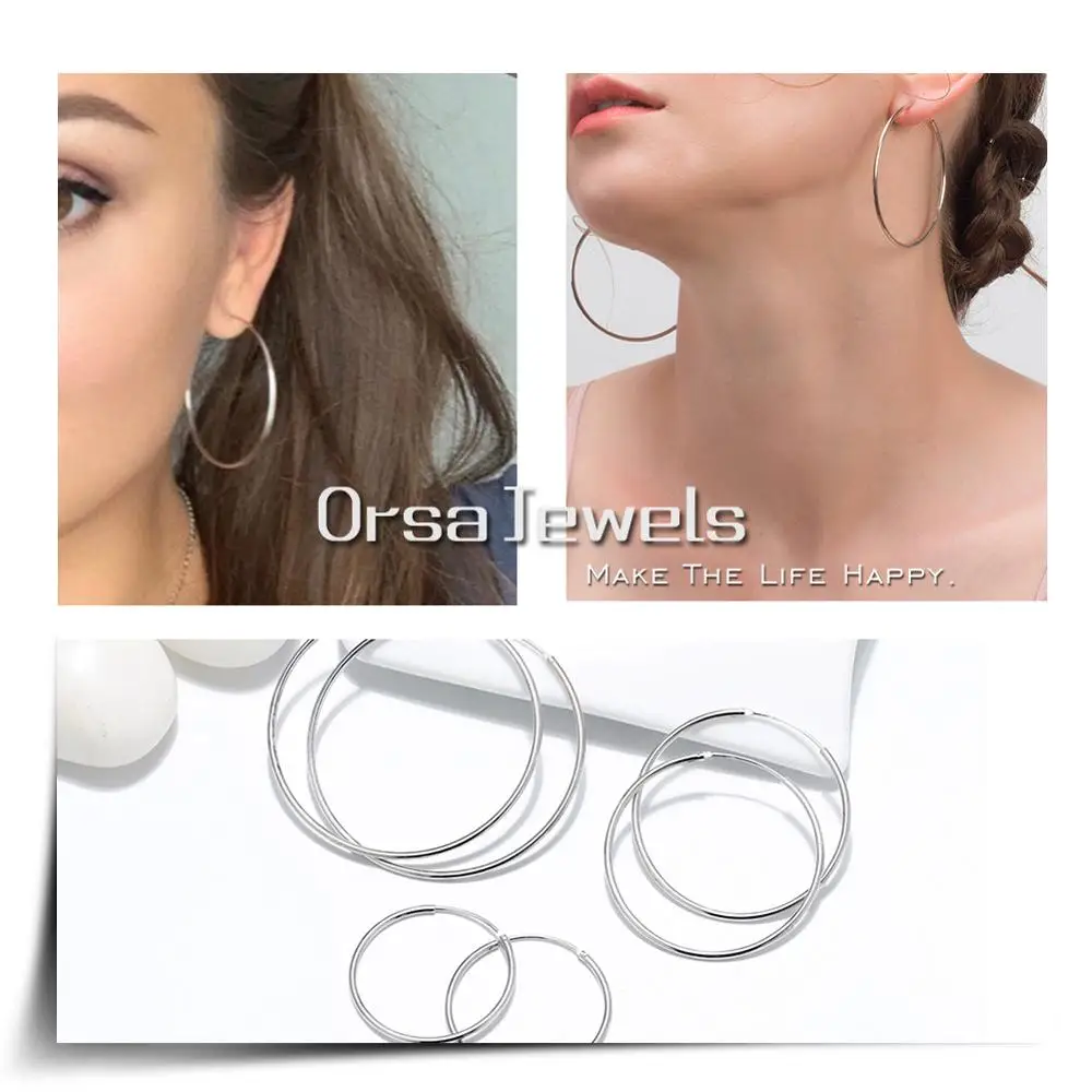 ORSA JEWELS Solid 925 Sterling Silver Round Hoop Earrings For Women 30 40 50 MM Female Circle Earrings Fashion Jewelry SE146 - Image 5