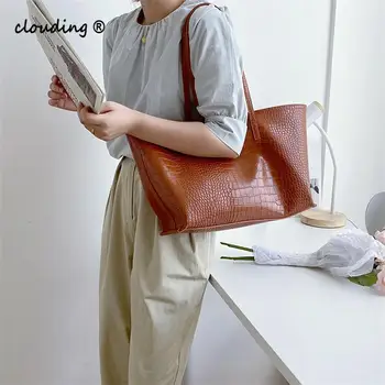 

Large Capacity Portable Tote Bag 2020 Fashionable Pu Leather Alligator Pattern Single Shoulder Bag