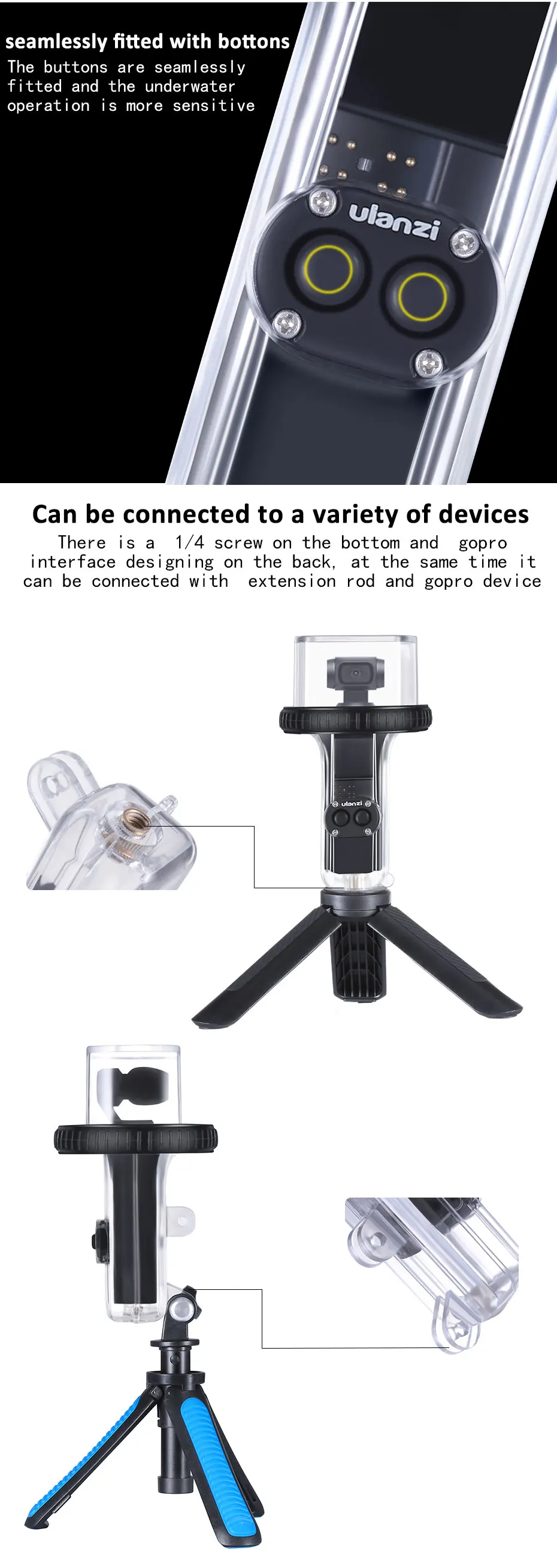 Ulanzi OA-10 60 м глубина Дайвинг Корпус чехол для Dji Osmo Карманный водонепроницаемый корпус пластиковый корпус установить