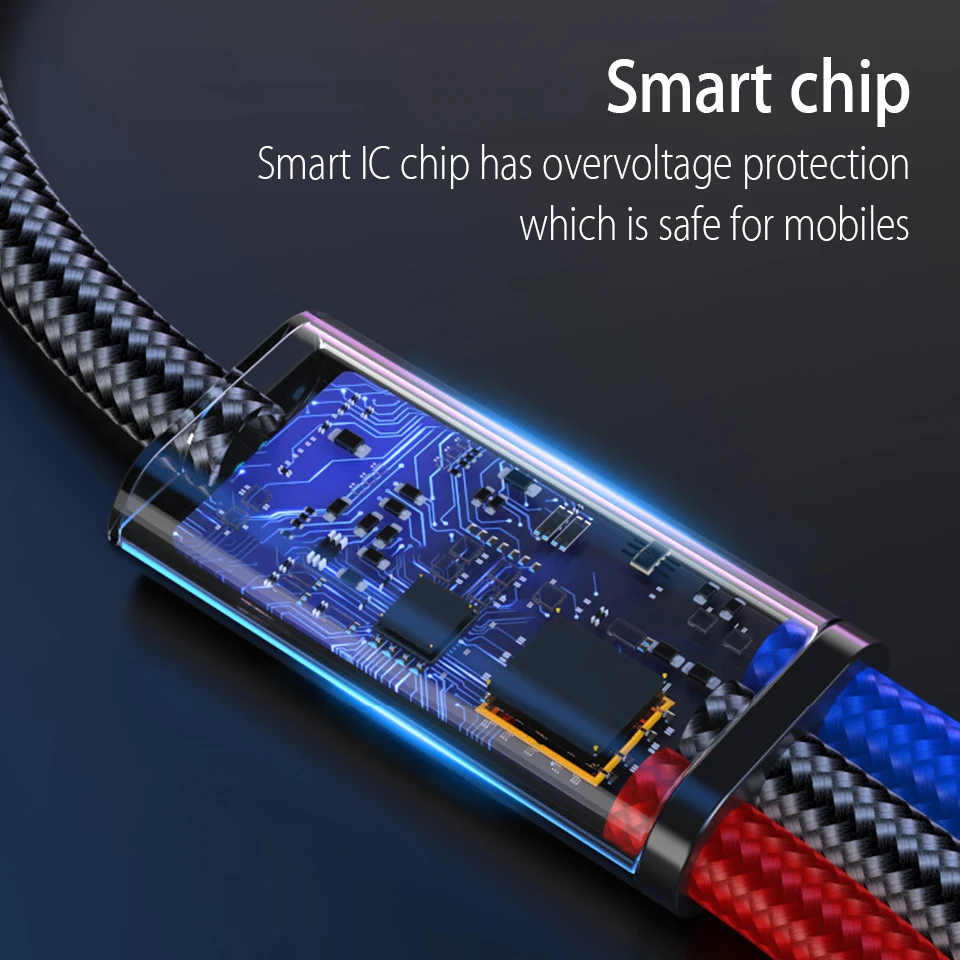 Зарядный кабель 3 в 1 Type C/8 Pin/Micro USB для iPhone X Xr универсальный быстрой зарядки Samsung S9 S8