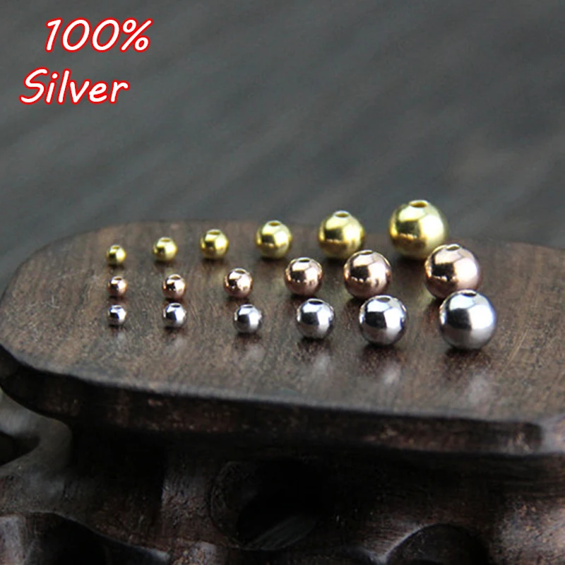 

30pcs Gold / Platinum / Rose Gold 925 Sterling Silver Round Spacer Beads Handmade Beading DIY Bracelets Charm Jewelry Making
