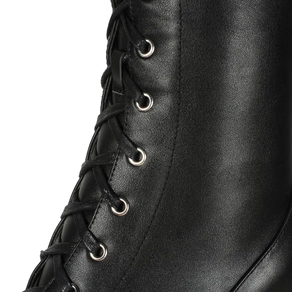 SARAIRIS Quality Genuine Leather mid-calf Motorcycle Boots Women Autumn Winter lace-up Height Increasing Shoes Woman 32-40