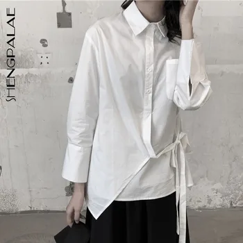 

SHENGPALAE 2020 New SummerWomen Asymmetry Shirt Female Tops Long Sleeve Casual Turn-down Collar Women's Loose Blouse ZA3726