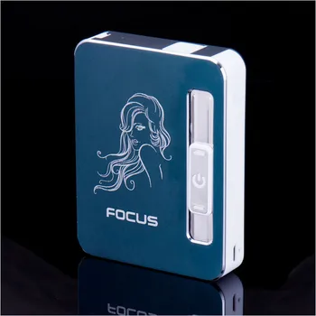 

New 1pcs Focus 10 automatic Cigarette cases with USB charging lighter and lighter cigarette box With gift Box YH022