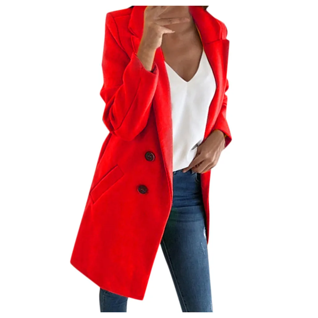 Autumn Winter blend Coat Long Sleeve Turn-Down Collar Oversize suit Outwear Jacket Elegant Overcoats Plus Size Loose fake woolen - Цвет: Red