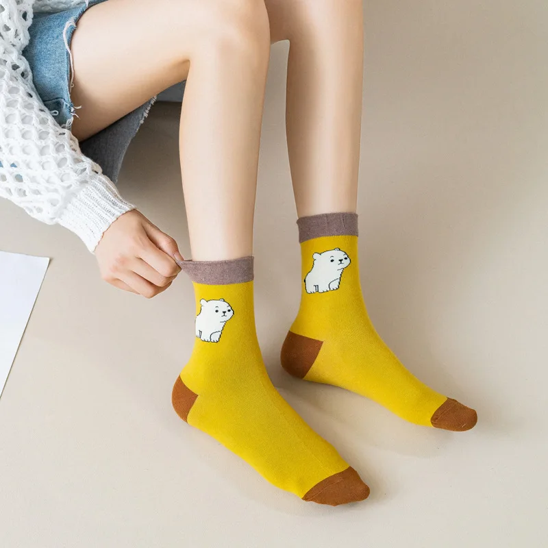 

Women's Long Socks For Men Set Couple Cotton Fashion Funny Harajuku Happy With Print Animal Bear Autumn Winter Socks for Girls
