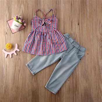

2020 Kids Clothing Girls Plaid T-shirt Tops+Pants Children Outfits vetement enfant fille Toddler Girl Clothes Set