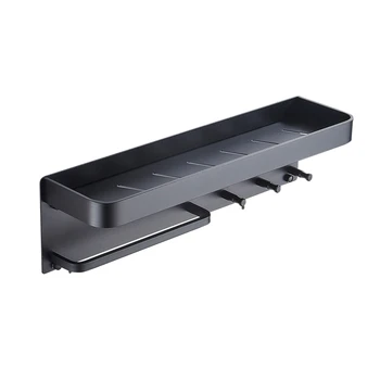 

Bathroom Shelves Space Aluminum Multi-Function Wall Mount Bathroom Hooks Cup Shelf Storage Rack Towel Holder