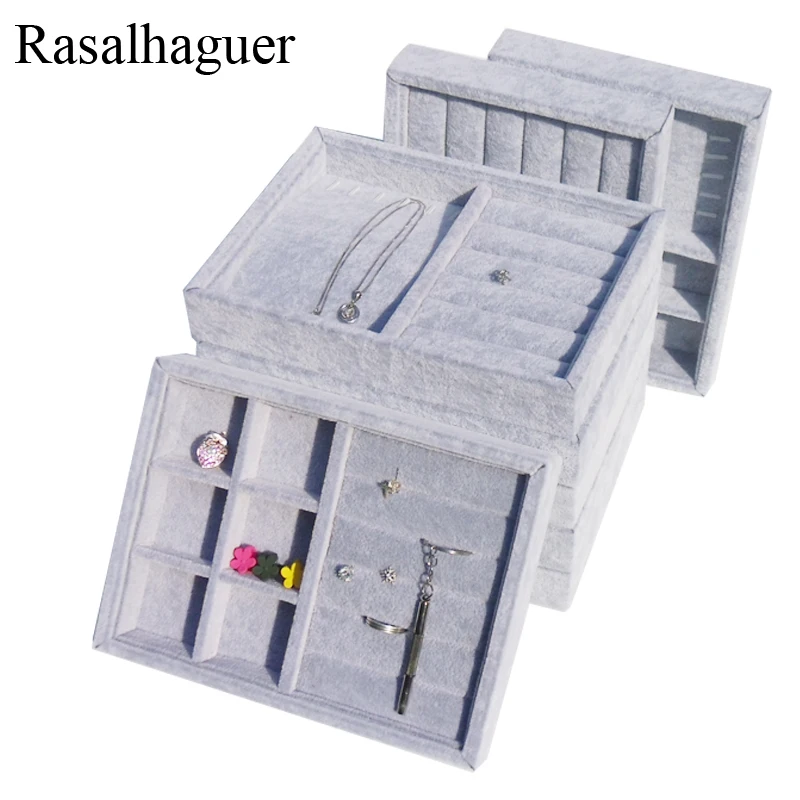 Ice Gray Velvet  Jewelry Storage Box Jewelery Organizer Gift Packaging Jewerly Display Tray Jewellery Stand Various Model Drawer jewelry box organizer box 9 options drawer storage blue soft velvet jewellery earrings necklaces pendants bracelet tray