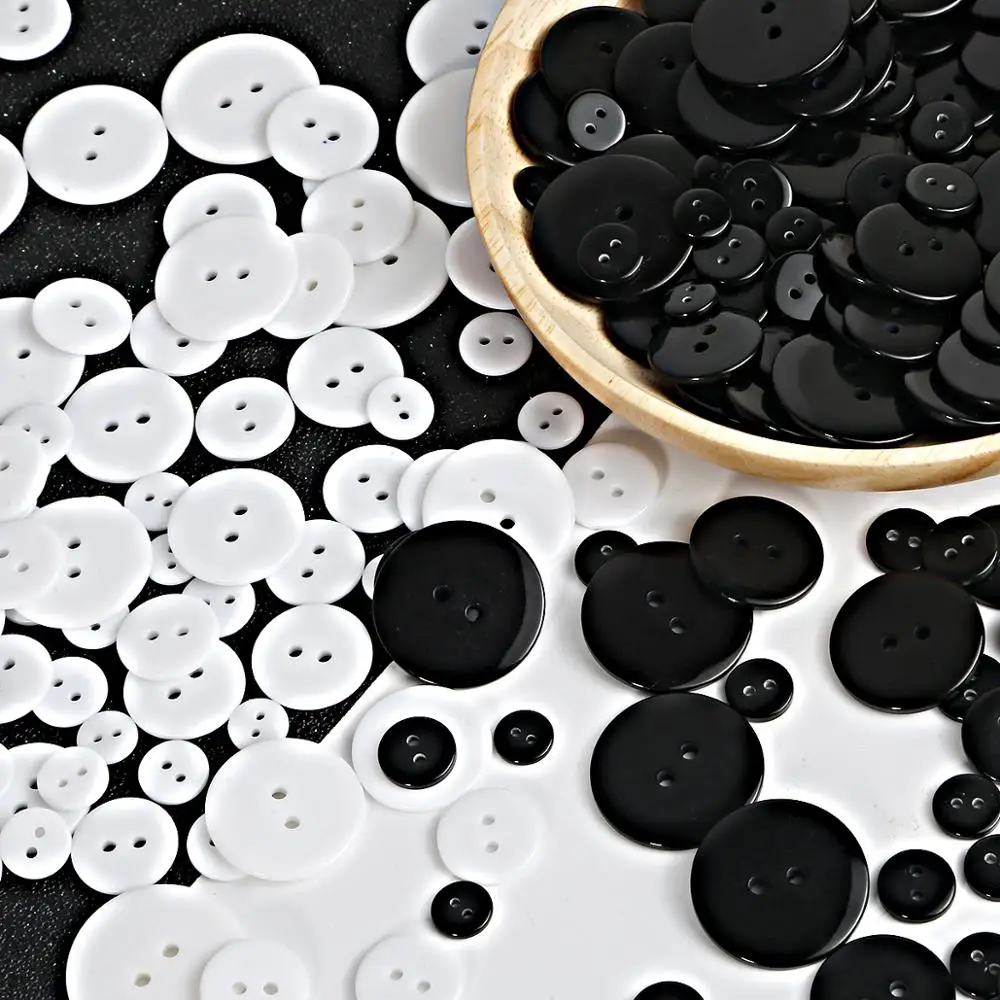 100 шт., круглая черная/белая кнопка с двумя отверстиями для одежды, кнопки для рукоделия, аксессуары для скрапбукинга