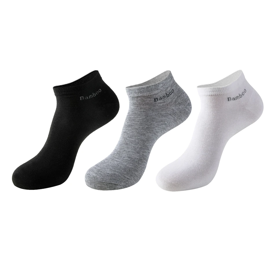 

3Pairs/Pack Men's Bamboo Fiber Ankle Socks Breathable Anti-Bacterial Socks High Quality No Show Boat Socks Short Men Size 38-45