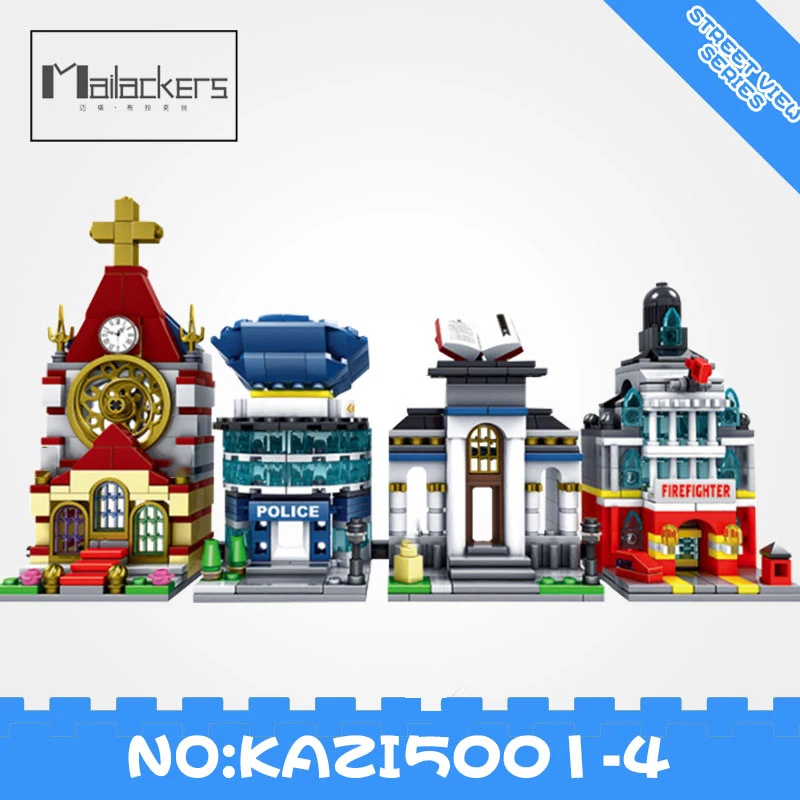 

KAZI Creator Expert Mini City View Library Police Headquarters Cathedral Fire Department Building Block Creator DIY Toy Model