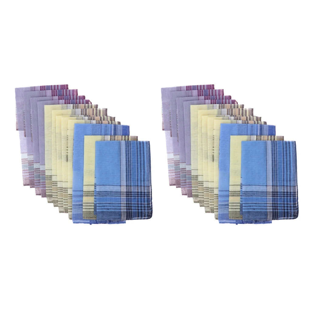 24Pack Men's Plaid Pattern Cotton Handkerchiefs 36x35 cm Classic Pocket Square Hanky носовые платки men's Suit Handkerchief